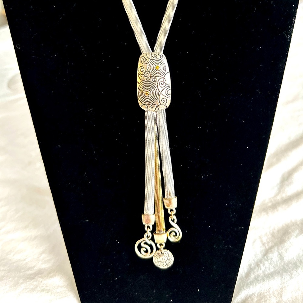 Chico’s 20” Long Decorative Vintage Silver Necklace with accents of Gold.